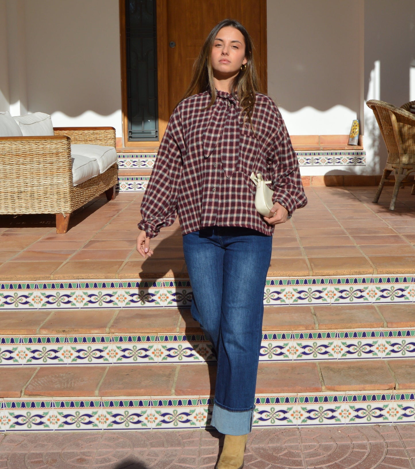 Camisa cuello lazo vichy