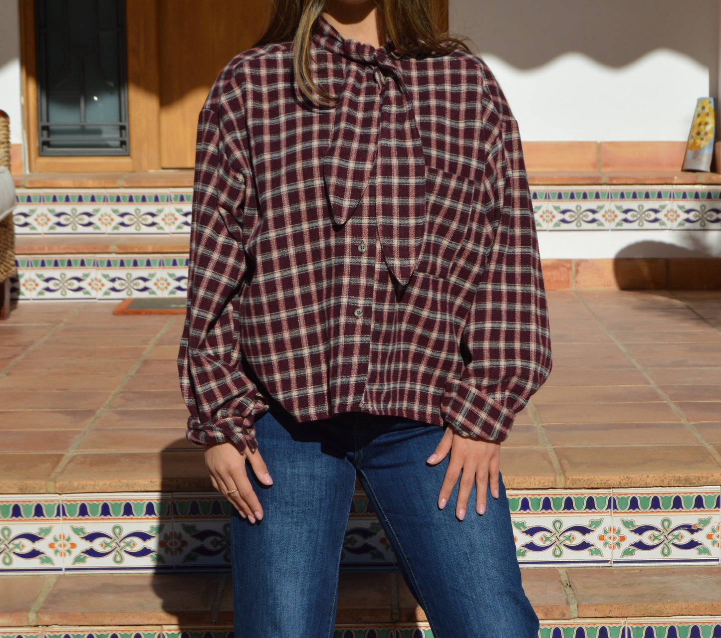 Camisa cuello lazo vichy