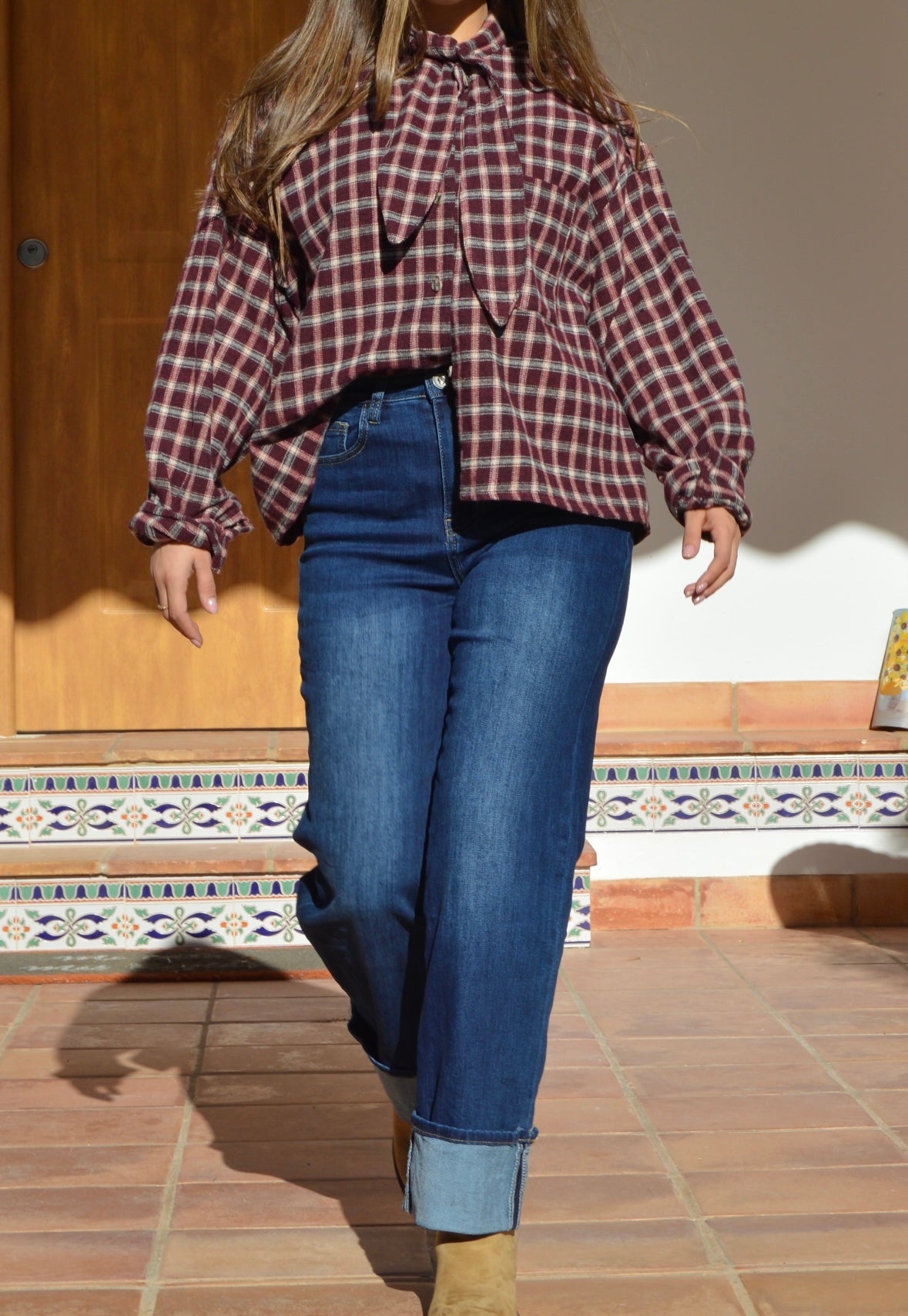 Camisa cuello lazo vichy