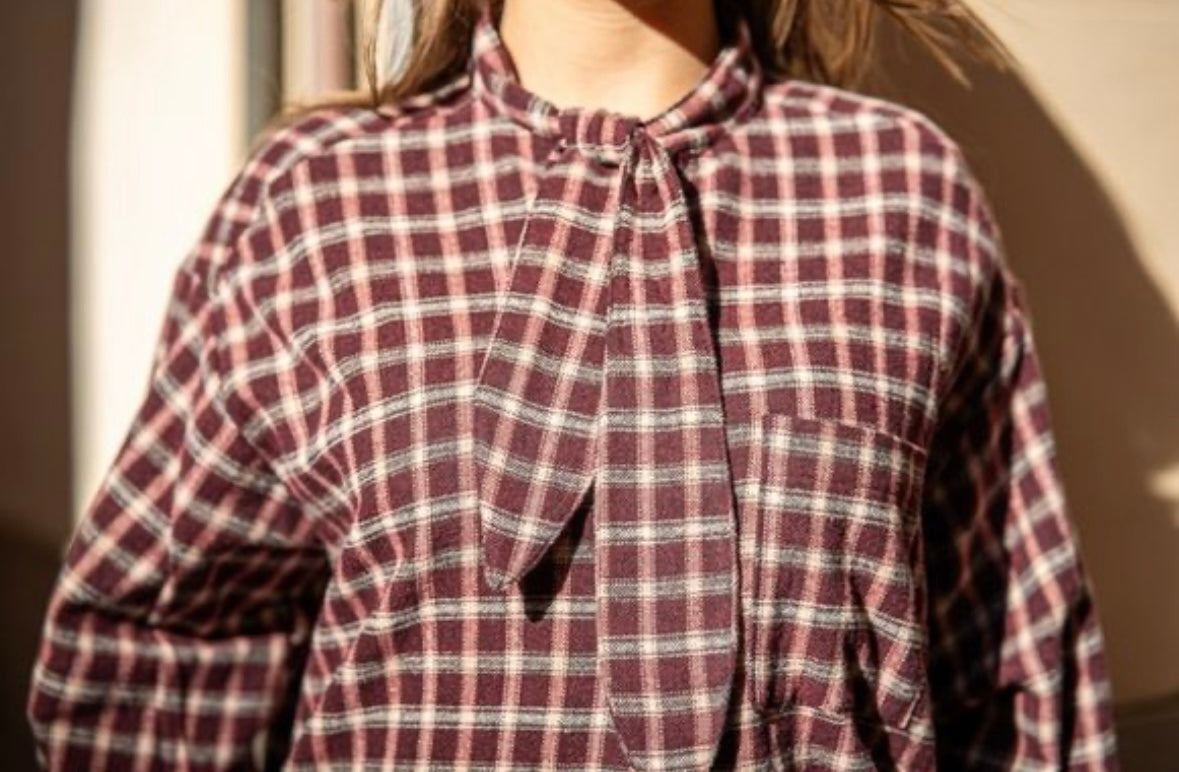 Camisa cuello lazo vichy