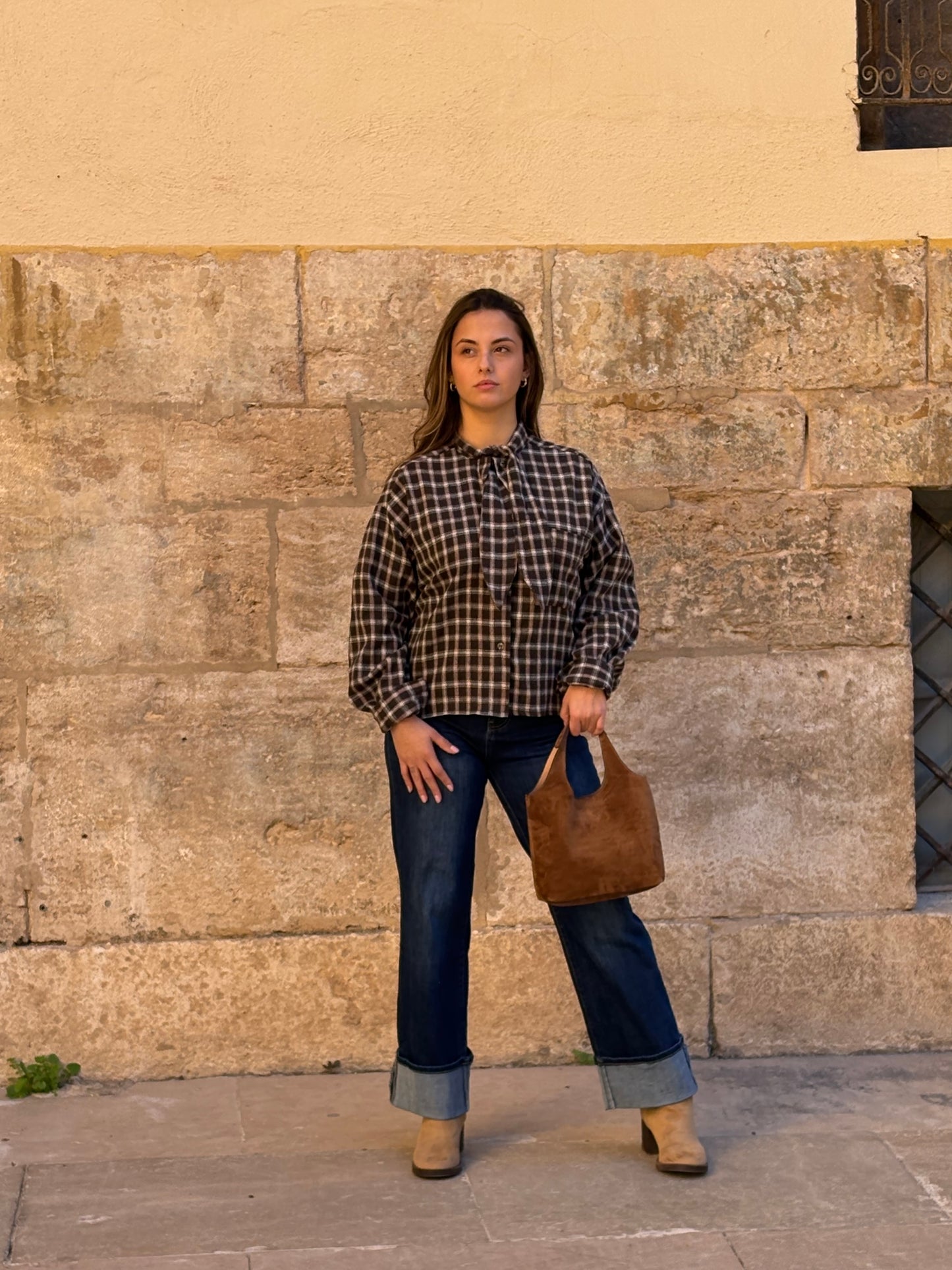 Camisa cuello lazo vichy