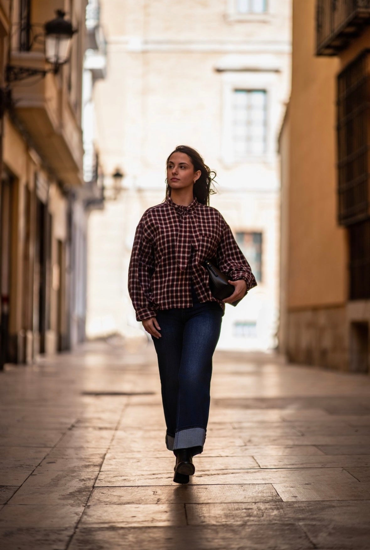 Camisa cuello lazo vichy