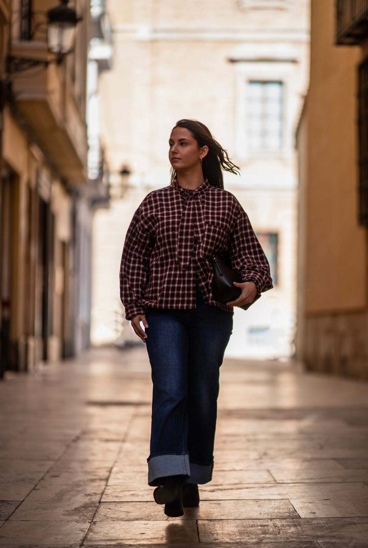 Camisa cuello lazo vichy