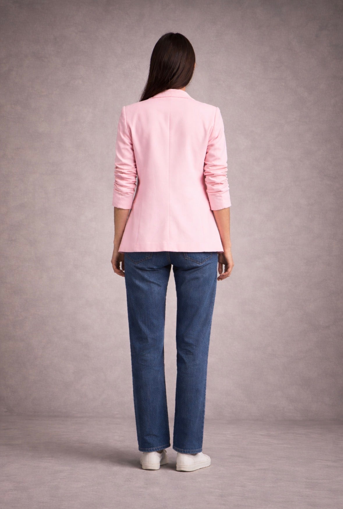 Blazer rosa mangas fruncidas